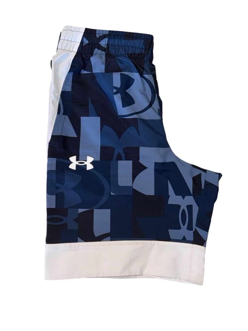 Under Armour Boys Athletic Shorts Blue Logo Print Size Medium (YMD)